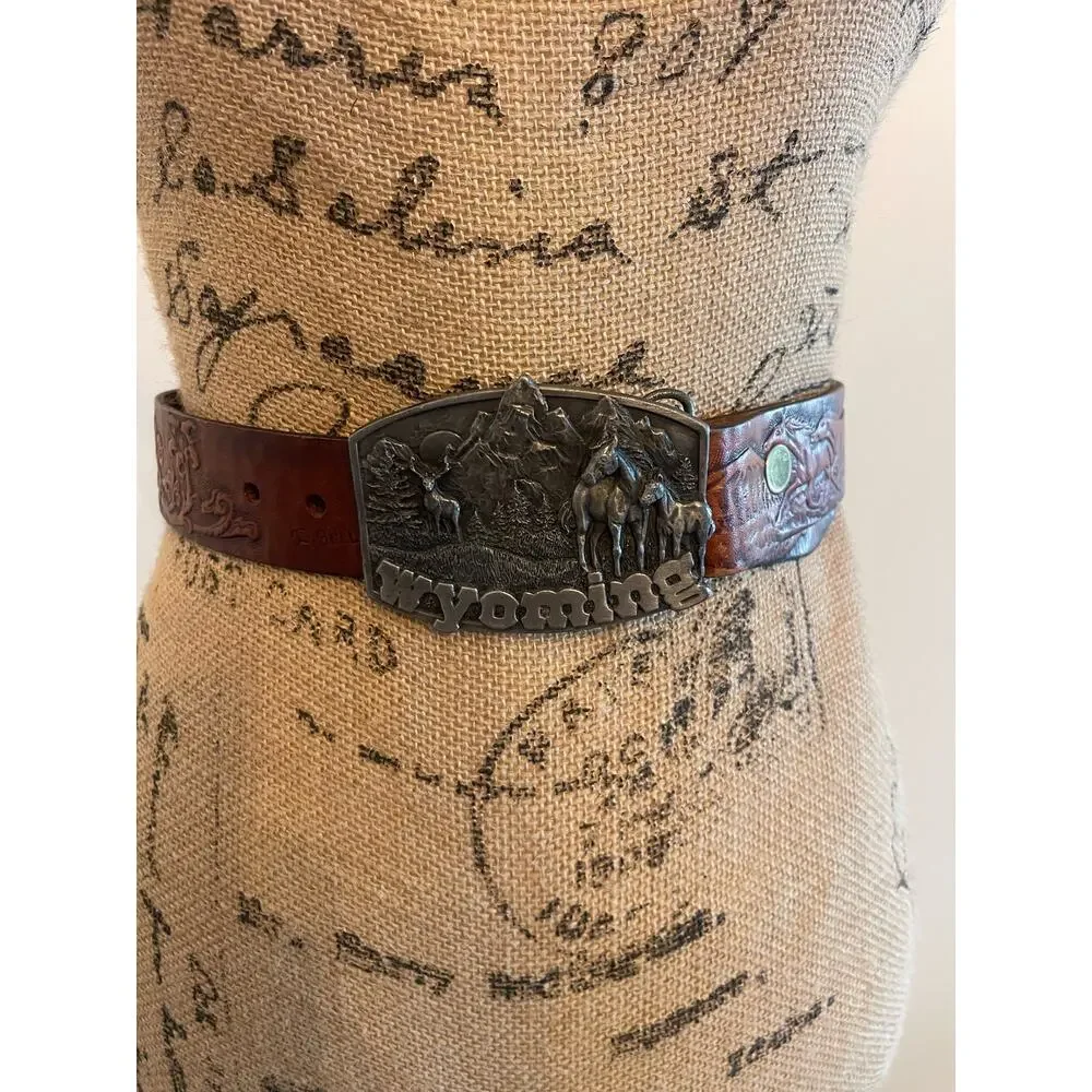 Leather Wyoming Belt Siskiyou Leather & Buckle Co 1982 Statehood 44th State